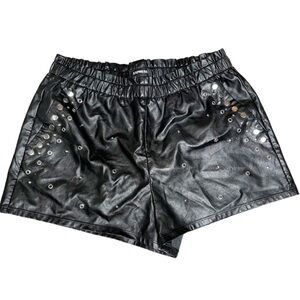 Express Women’s Faux Leather High Rise Black Studded Silver Short Biker Shorts